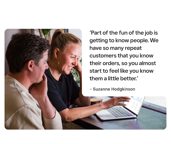 Quote component from Artybaker seller story page (tablet screen size), with text in the upper right corner and a large border radius