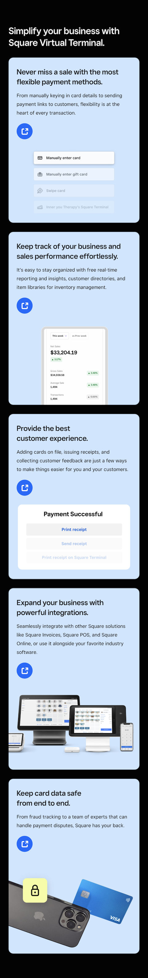 Virtual Terminal feature modals - mobile, large