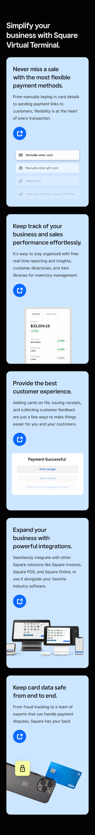 Virtual Terminal feature modals - mobile, small