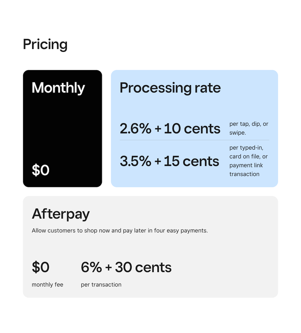 Virtual Terminal pricing section - desktop, small