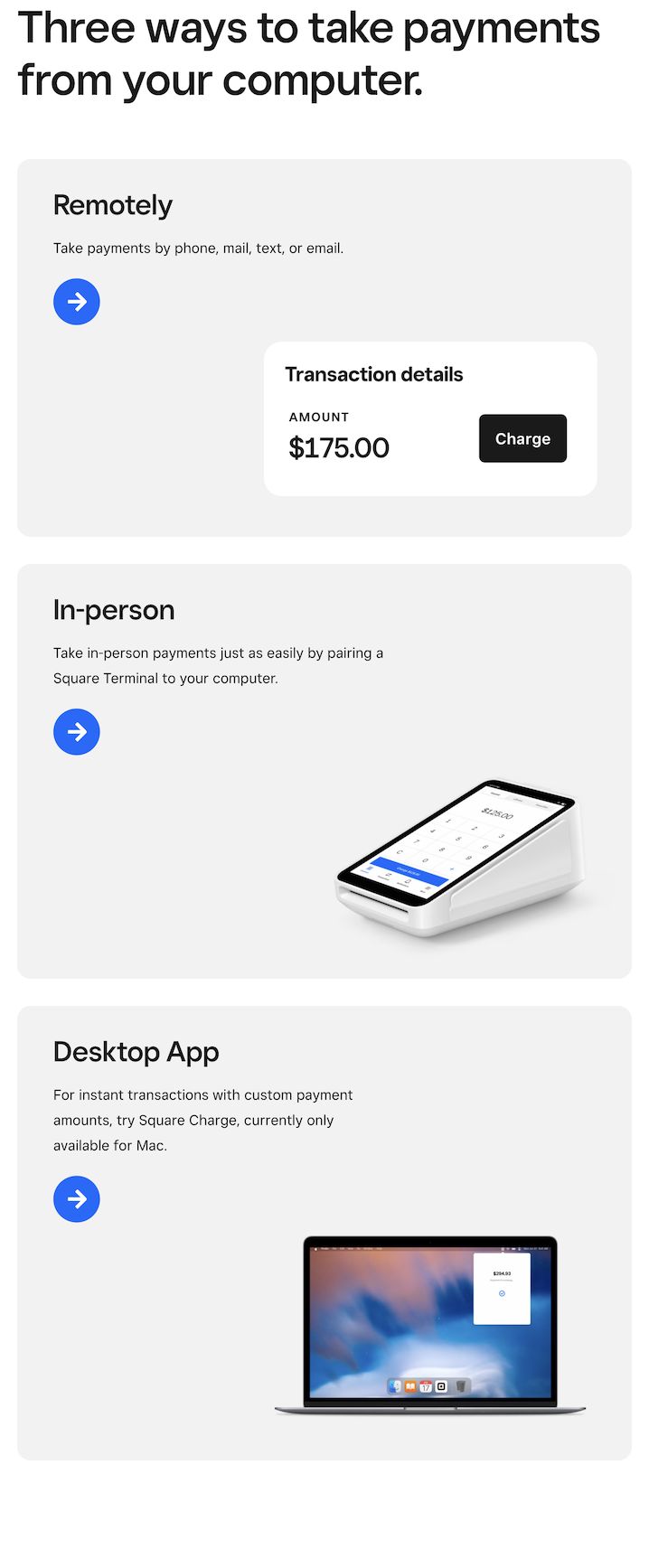 Virtual Terminal side-scrolling modal grid - tablet