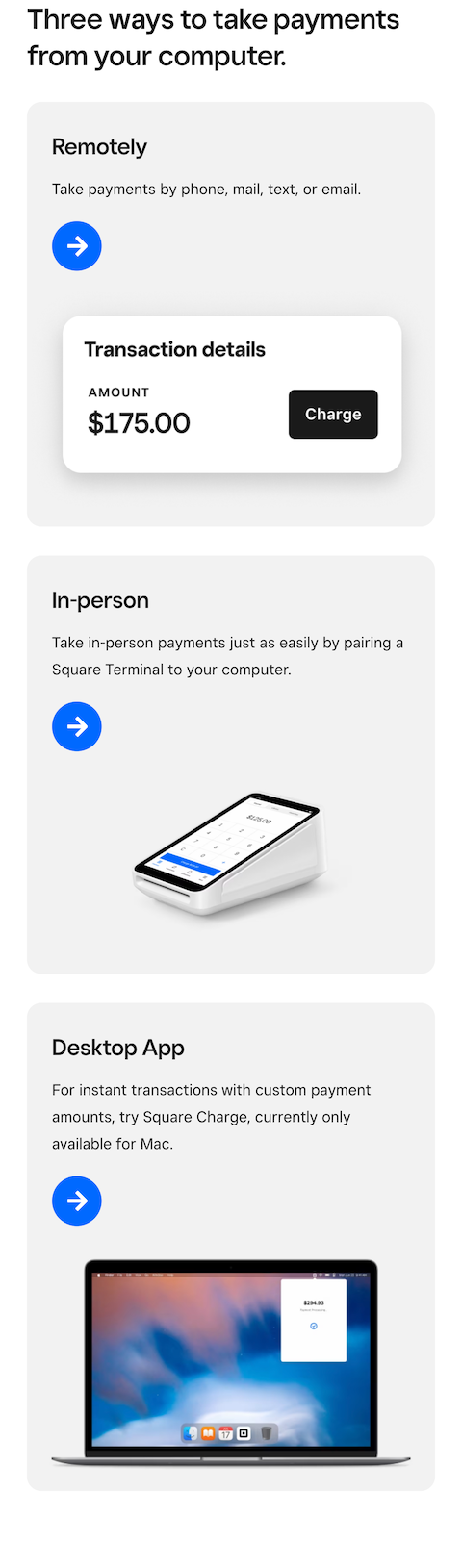 Virtual Terminal side-scrolling modal grid - mobile, large