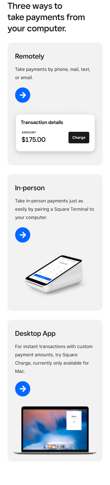 Virtual Terminal side-scrolling modal grid - mobile, small